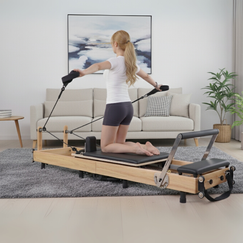 Oak Adjustable-Leg Foldable Pilates Reformer Black